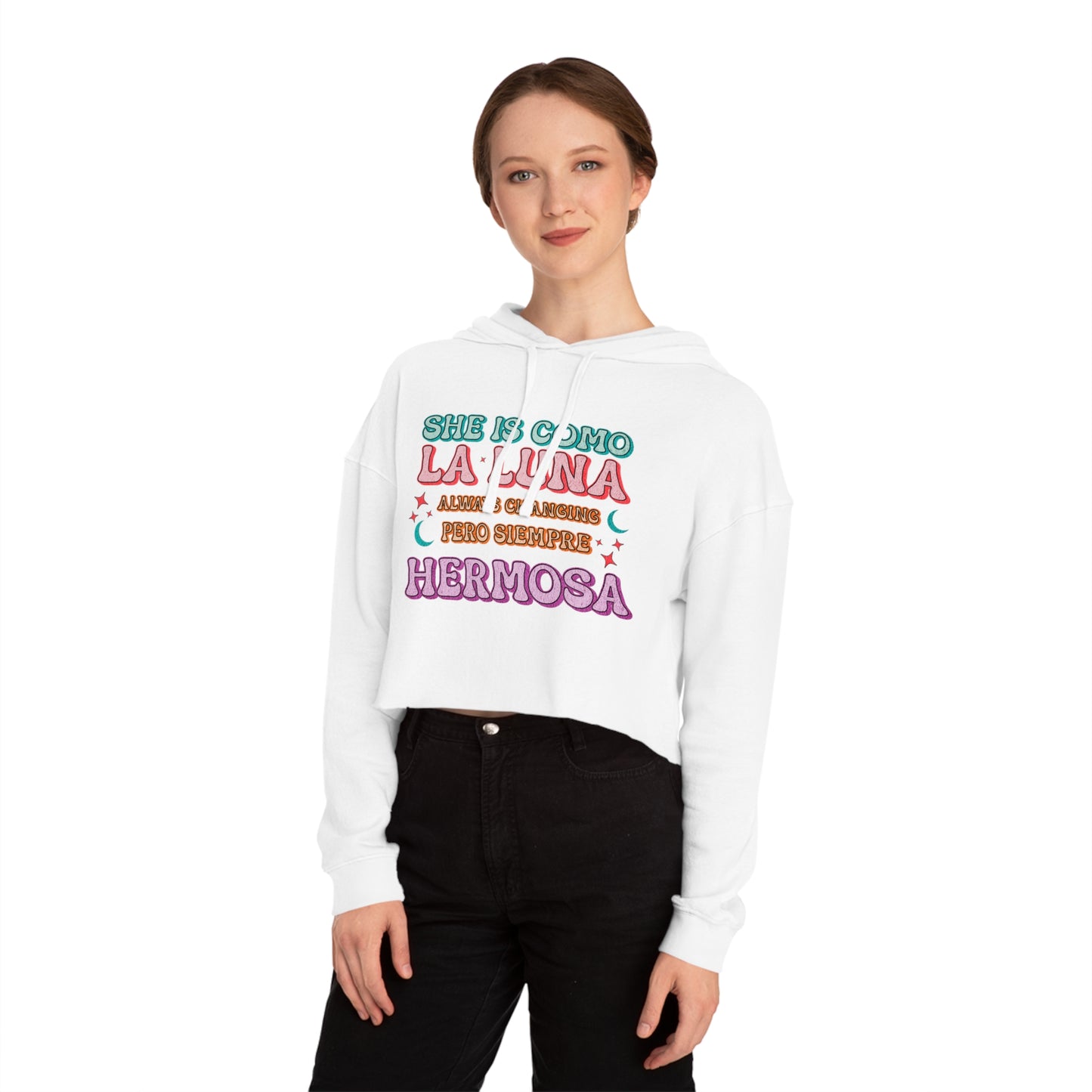 She is Como La Luna Cropped Hoodie